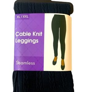 FC New Womens Leggings Sz XL/2X Black Cable Knit Basic Super Soft Stretchy Tight